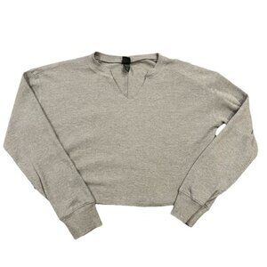 Wild Fable Top Cropped Thermal Shirt Gray Long Sleeve Oversized Size Small